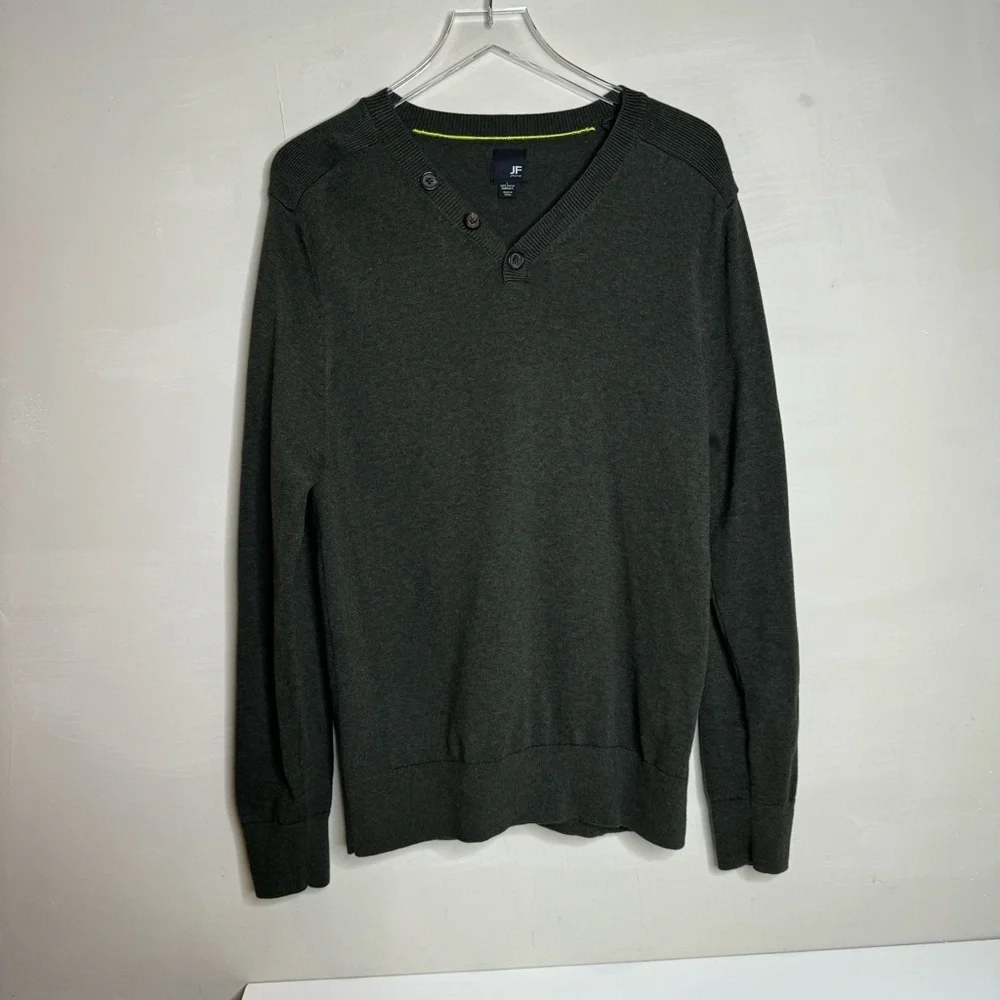 J Ferrar Mens Sweater Long Sleeve Pullover Dark Green